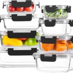 8 Pack Borosilicate Glass Food Storage Containers with Lids, Glass Meal Prep Containers, Airtight Bento Lunch Boxes with Leak Proof Locking, Oven, Freezer and Dishwasher Safe, BPA Free, 5-35oz
