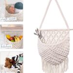 Macrame Fruit Basket, Vegetable and Fruit Hammock for Kitchen Under Cabinet – Hanging Wall Decor, Boho Baskets for Storage, Counter Space Saver – Cotton, Off White