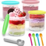 Replacement Pints and Lids for Ninja Creami Deluxe NC500,NC501CO Series Ice Cream Maker Containers with Scoop and Spoons- Dishwasher Safe, Leak Proof