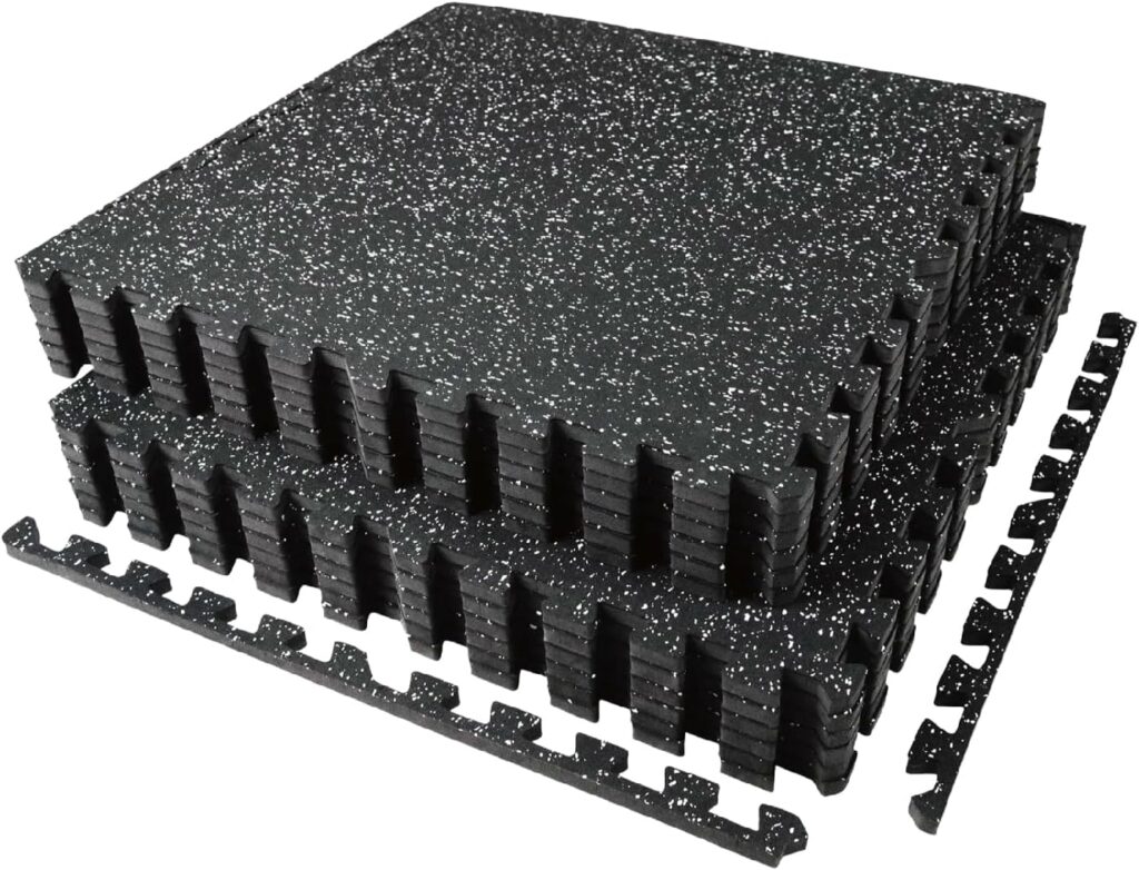 AIRHOP 0.56in Thick 48 Sq Ft Exercise Equipment Mats, 12 Tiles Upgraded Rubber Top with High Density EVA Foam, Large Interlocking Puzzle Gym Flooring for Home Gym, Heavy Weight Workout, 24 x 24in