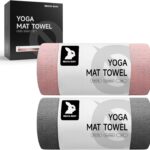 Yoga Mat Towel – Non-Slip Microfiber for Hot Yoga & Pilates | Super Absorbent, Lightweight & Machine Washable 72″x25″ (Pink + Gray)