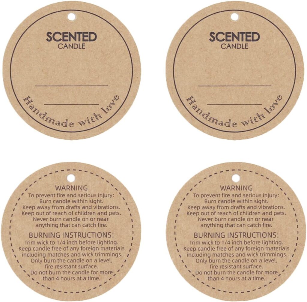 CandMak Candle Hang Tags, 160pcs 2″ Diameter Handmade with Love Scented Candle Labels, Warning Labels for Candle Making