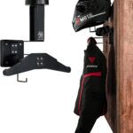 OneTigris Motorcycle Helmet Holder Wall Mount, Tactical Gear Holder with Helmet Stand and Plate Carrier Hanger, Solid Wood Wall Rack Organizer & Display for Police, Football, Cycling Gear