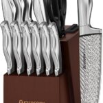 Astercook Knife Set, 15-Piece Kitchen Knife Set with Block, Built-in Knife Sharpener, German Stainless Steel Knife Block Set, Dishwasher Safe