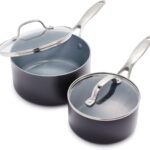 GreenPan Valencia Pro Hard Anodized Healthy Ceramic Nonstick 1.66QT and 3.3QT Saucepan Pot Set with Lids, PFAS-Free, Induction, Dishwasher and Oven Safe, Gray