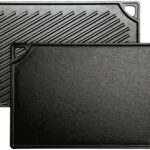 Lodge Reversible Cast Iron Grill/Griddle – 9.5 x 16.75 Inch Pre-Seasoned Cooking Surface – Flat & Ribbed Sides – Use on Stove, Grill, or Campfire – Made in the USA – Heavy-Duty, Black
