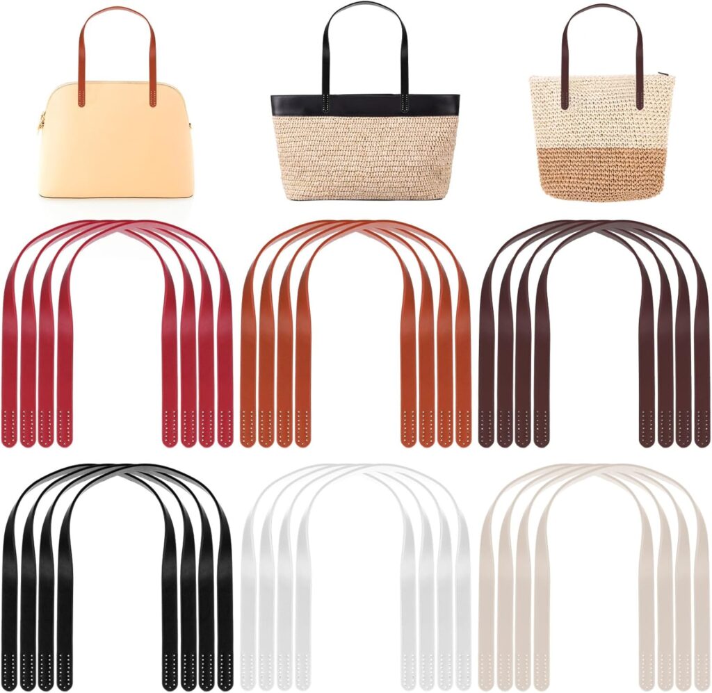 24 Pcs 25″ PU Leather Purse Straps, 6 Colors Sew On Purse Handle Bag Straps Belt Band Mount Shoulder Handle Replacement for DIY Crocheted Bags Tote Bag Handmade Wallet Repair Making Supplies