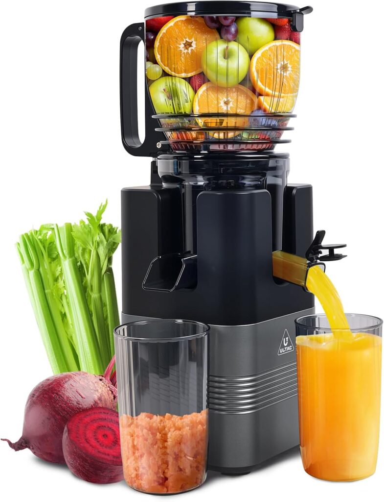 Cold Press Juicer Machines,5.8″ Extra Wide Feed Chute juicer machines,350W Slow Cold Press Juicer Machines,Slow Masticating Juicer with High Juice Yield for Whole Vegetables & Fruits, Easy to Clean