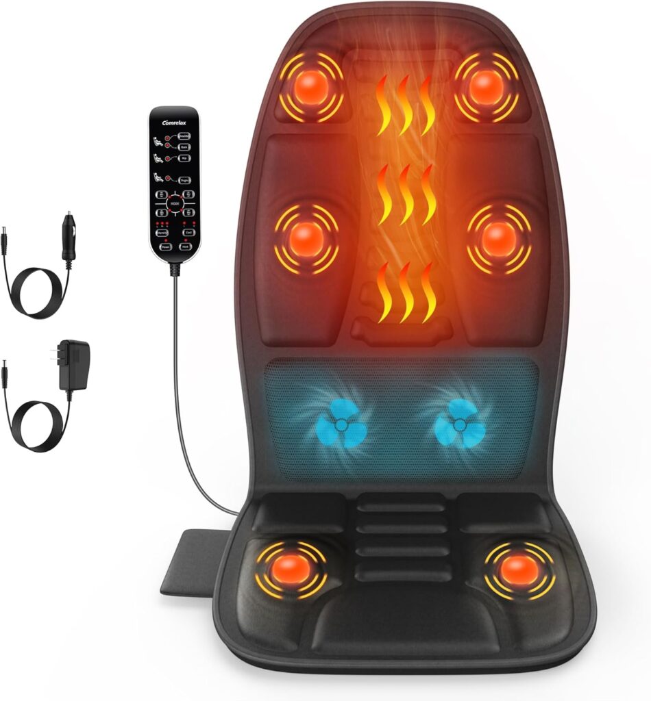 Massage Seat Cushion with Heat, Cooling Back Massager for Chair, Chair Massager for Full Body Massage, Deep Tissue Vibration Pad with 2 Adapters, Gifts for Dad Mom