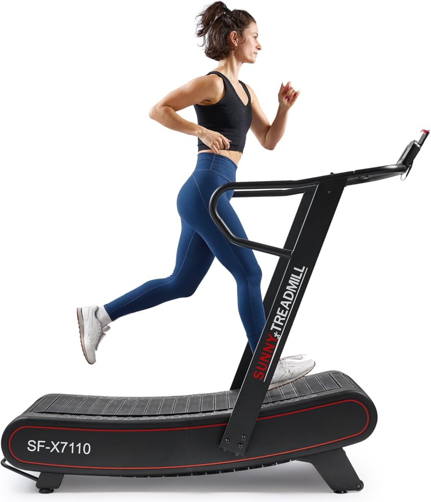 Sunny Health & Fitness Premium Manual Treadmill – Non-Motorized, Heavy-Duty, Commercial-Grade, Adjustable Handlebar, for Endurance Training, Optional 8-Level Magnetic Assistance & Free SunnyFit App