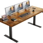 OffiGo Electric Standing Desk with 3-Piece Board, 71 Inch Height Adjustable Large Desk with Power Outlets, Sit Stand Table, Writing Computer Desk for Home, Office, Workstation, Rustic Brown
