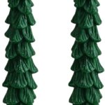 Christmas Tree 10 Inch Taper Candles Candlesticks Handmade Set of 2 Unscented Tapered Candle for Wedding Christmas Decoration(Dark Green)