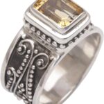 NOVICA Artisan Handmade Citrine Cocktail Ring .925 Sterling Silver Yellow Single Stone Indonesia Gemstone Birthstone ‘Quadratic Agreement’