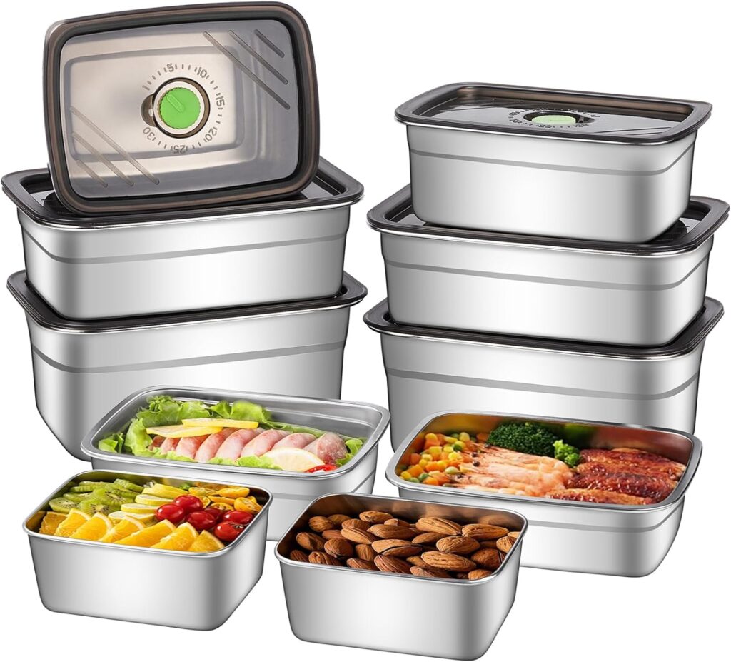 10-Piece Stainless Steel Food Storage Container Set with Airtight Lids – Durable, Eco-Friendly Kitchen Organizers for Freshness & Convenience,Pantry, Dishwasher Safe (Various Sizes)