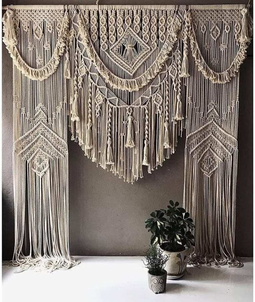 SN HANDICRAFTS Handmade Macrame Large Curtain Bohemian Boho Decoration Backdrop Wedding Wall Hanging W 75 x 85 Inch, Natural
