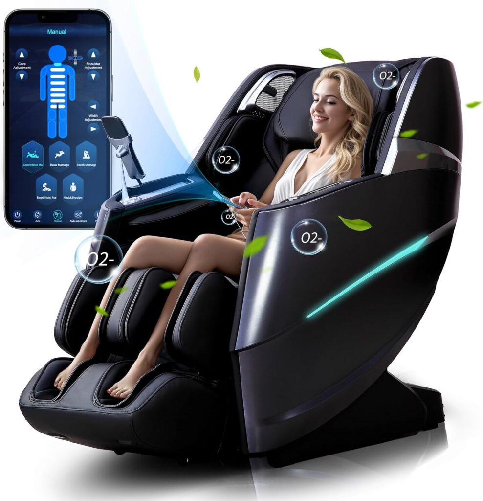 4D Massage Chair Full Body Zero Gravity Recliner – 55“ SL-Track,20 Auto Modes,11 Massage Technique,40 Airbags Massage,with Yoga Stretch,APP Control,Negative Oxygen lons (Black)