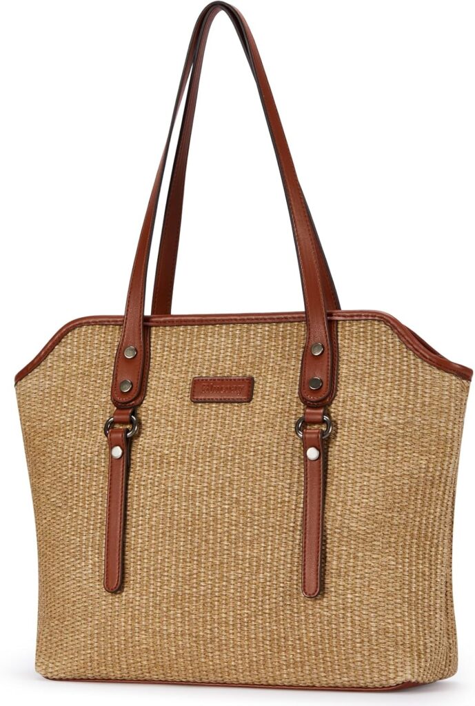 Straw Tote Bag for Women,Tote Purses for Women With Zip Pockets,Summer Beach Shoulder Bags for Daily,Travel,Work