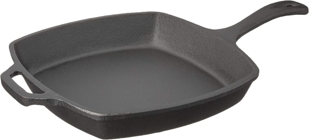 Jim Beam JB0217 10.5″ Pre Seasoned Cast Iron Square Skillet for Grill, Gas, Oven, Electric, Induction and Glass, Black