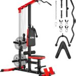 LS01 LAT Pulldown Machine, LAT Row Cable Machine with AB Crunch, LAT Tower with Cable Row Attachments, 3 in 1 Pulley Stations for Home Gym