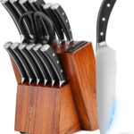 Knife Set, Jourmet 15-Piece Kitchen Knife Set with Block and Sharpener, High Carbon Stainless Steel Sharp Knives, Anti-slip Ergonomic Handle, Black Knife Block Set