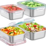 8 PCS Food Storage Containers with Lids Airtight, Stainless Steel Containers Set for Kitchen Storage, Meal Prep, Lunch Containers, Microwave/Dishwasher Safe (41oz & 24oz)