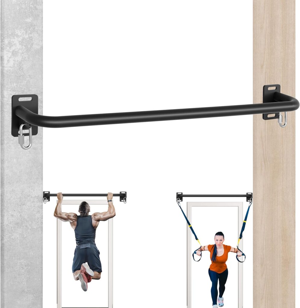 36″ Heavy Duty Pull Up Bar Wall/Joist Mounted, 600 LB Capacity, Multi-Grip Bar for Garage & basement rafter Use – All-in-One Workout Station with Carabiners & Space-Saving Design