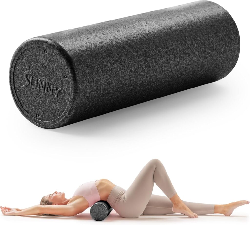 Sunny Health & Fitness High-Density Foam Roller 12″ to 36″, for Stretching & Muscle Recovery – Black, Blue, Pink