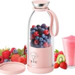 Portable Blender, Personal Smoothie Maker with 6 Blades, Rechargeable Mini Juicer Cup, 17 oz with Travel Lid for Outdoors, Camping, Office, Kitchen (Pink)