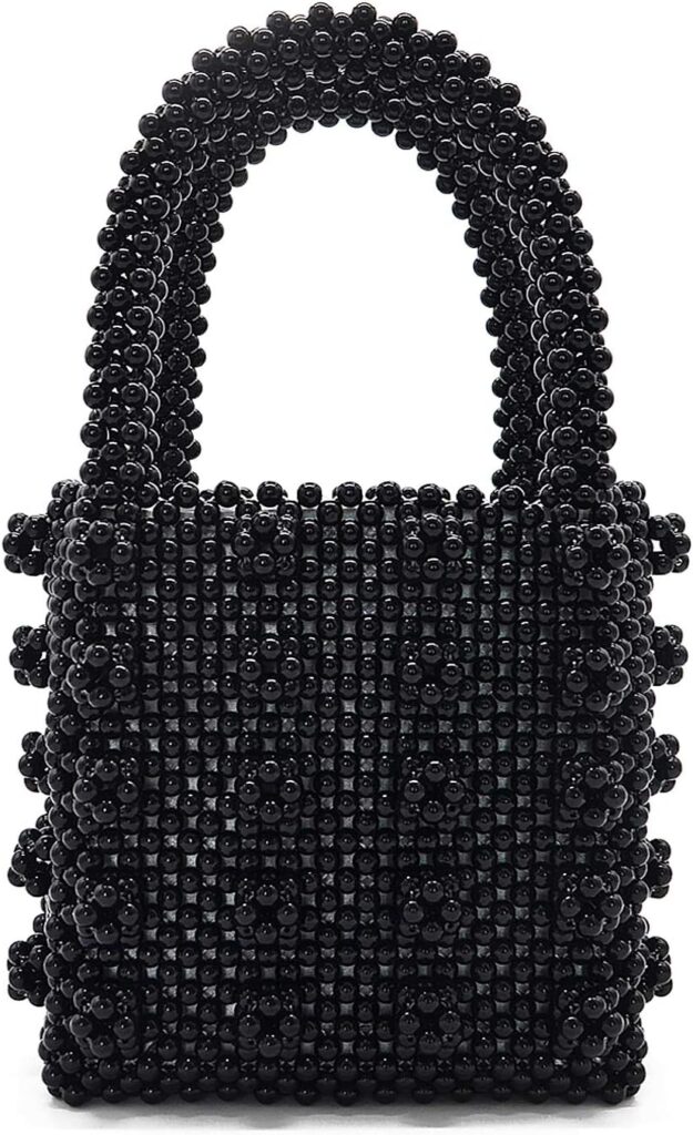 Miuco Womens Beaded Handbags Handmade Weave Crystal Pearl Tote Bags