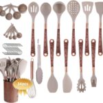LiZza 34 Pcs Kitchen Utensils Set, 446oF Heat Resistant And Nonstick, Utensil Set with Holder, Nonstick Kitchenware Silicone Cooking Set, Non Toxic & BPA-Free, medium, Khaki