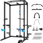 Power Cage, Multi-Functional Power Rack with J-Hooks, Dip Handles, Landmine Attachment and Optional Cable Pulley System for Home Gym