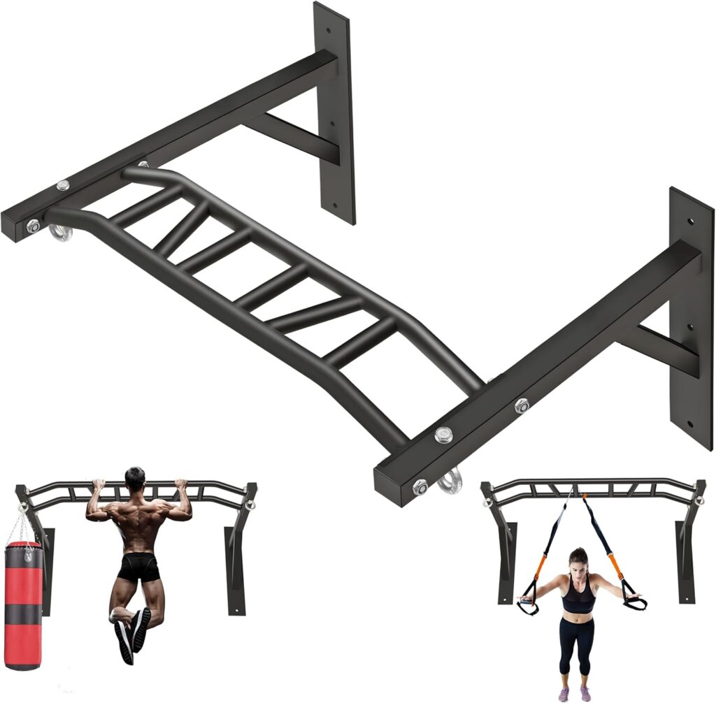 Upgraded-HWOOUSA Pull Up Bar Wall Mounted,Heavy Duty Multi Grip Bar with 14 Grip Positions,Space Saving Home Gym Equipment -Ideal for Garage,Outdoor Strength Training, Chin Up Bar,Supports to 600 Lbs