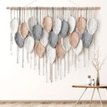 Alynsehom Large Macrame Wall Hanging, Boho Woven Tapestry, Chic Modern Bohemian Handmade Leaf Feather Wall Art Home Decor for Apartment Dorm Living Room Bedroom Nursery Backdrop (39″ W X 29.5″ L)