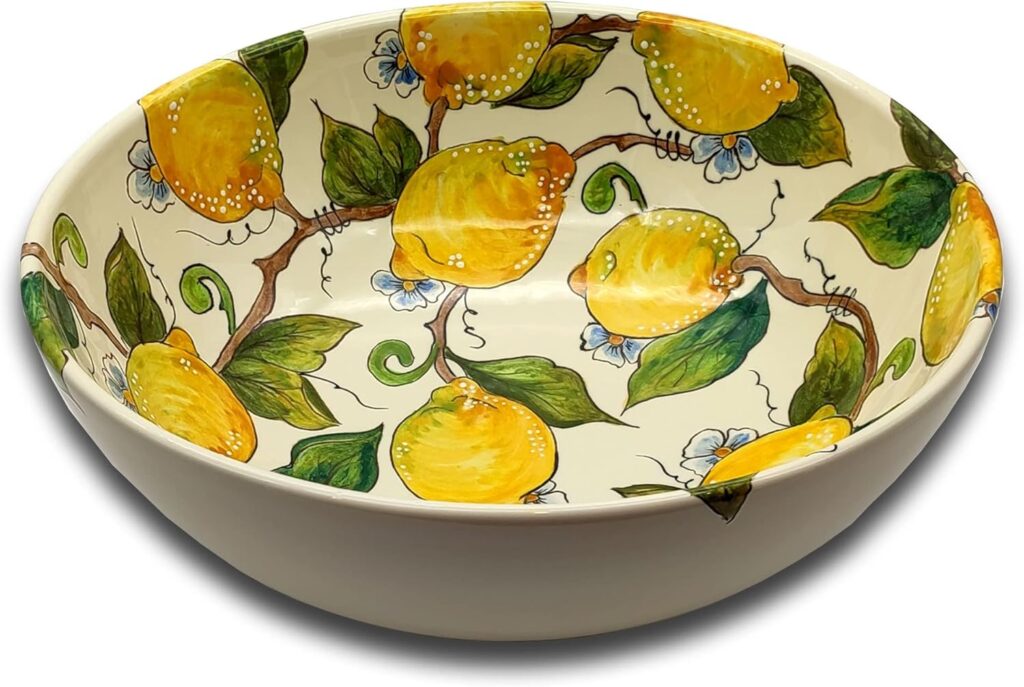 Large Ceramic Bowl for Kitchen – Italian dinnerware pasta bowl – Platter serving tray – Hand painted Lemon pottery bowls – Made in Italy plates set – Ceramics salad tuscan soul pottery