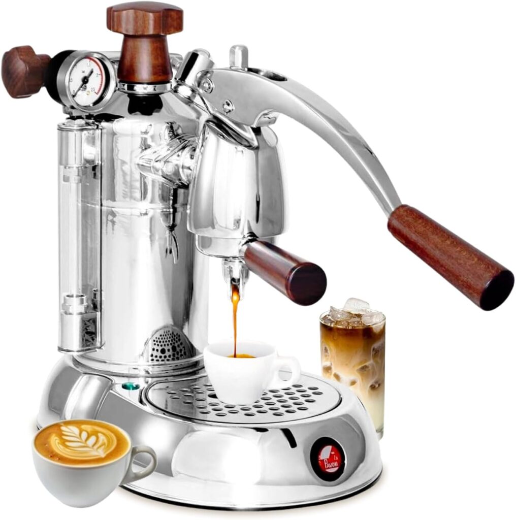 La Pavoni PSW-16 Stradivari Lever Espresso Machine -16-Cup Capacity – Chrome Finish with Elegant Wood Handles – 38-Ounce Solid Brass Boiler – Dual Frothing System & Piston Lever Design – Made in Italy