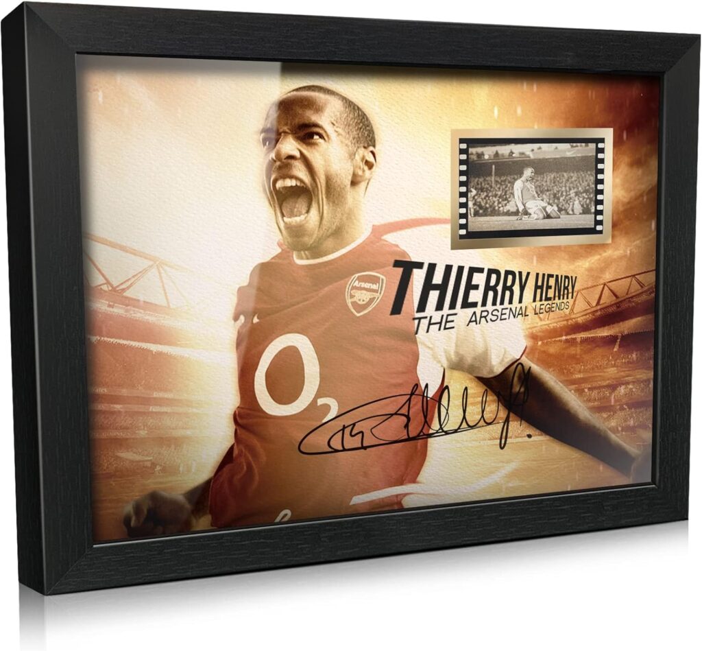 ORIMAMI Signed Soccer Thierry Henry Photo Desktop Framed Poster 8×6 Inches,with 1x35mm Film Mini Cell Display,Gifts for Arsena l Fans