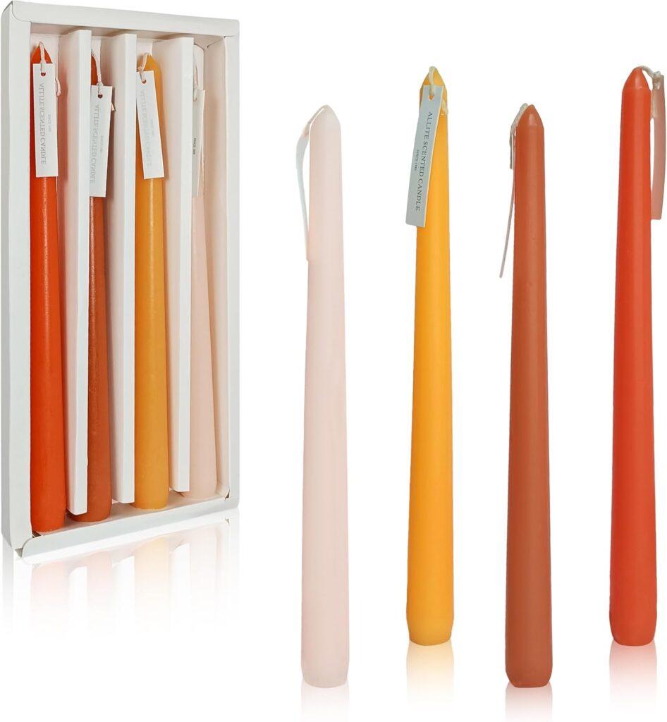 Smokeless Long Taper Candles Orange Scented 10 Inch Handmade Gradient Dinner Candlesticks for Home Decoration Holiday Gifts