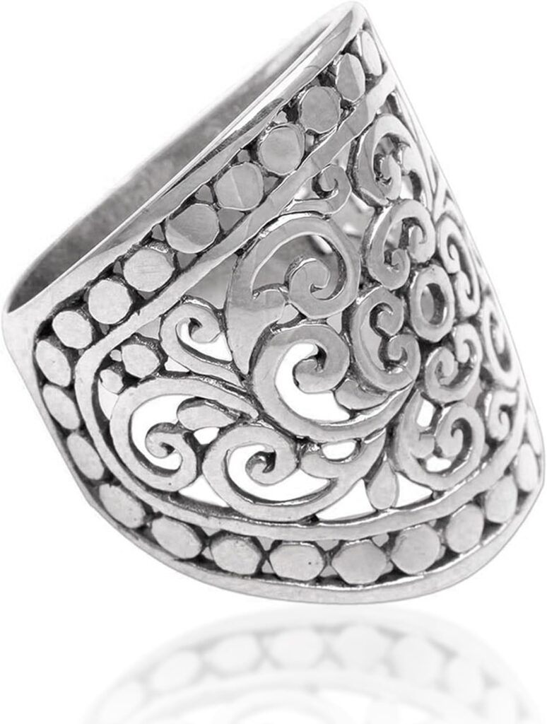 NOVICA Artisan Handmade .925 Sterling Silver Band Ring Wide from Indonesia ‘Memory of Bali’