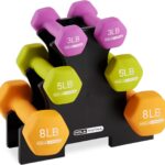 HolaHatha Neoprene Dumbbell Weights Set with Rack, Home Gym Equipment, 32 Lbs, Multicolor – Portable Weighted Exercise Dumbbells for Fitness, Training, and Lifting Workouts