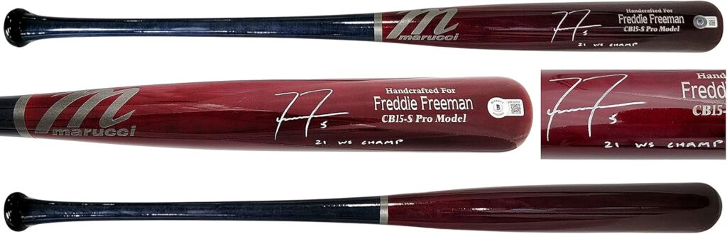 F.r.e.ddie Freeman Autographed Brown & Blue Game Model Baseball Bat Dodgers Los Angeles “21 WS Champ” Beckett BAS QR Stock #201178
