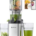 AMZCHEF Cold Press Juicer, 5.4″ Juicer Machines with Large Feed Chute for Whole Fruits & Vegetables, Stainless Steel Juice Extractor with Large Auger, Triple Strainers, Easy Cleanup & Assembly