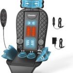 Back Massager with Heat & Traction & Vibration, Seat Massager Pad for Pain Relief Deep Tissue, Lumbar Traction, PU Leather, Foldable, for 5’ to 6’1”, Massage Chair Pad for Office Home