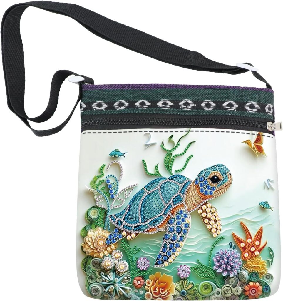 5D Diamond Painting Shoulder Bag – DIY Sea Turtle Design with Special Shaped Crystals, Partial Drill Diamond Art Bag Craft Kit for Adults, Stylish Handmade Crossbody Tote for Everyday Use & Gifts
