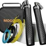 1/4 lb 1/2lb Weighted Jump Rope Set, 3 PVC Rope Cords 118in, Anti-Slip Handles with Quick Release, Carrying Case, Black