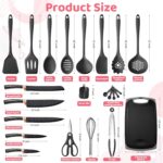 25 PCS Kitchen Utensils Set, Silicone Cooking Utensils Set with Kitchen Knife Set and Holder, Silicone Handle Kitchen Tool Set – Kitchenware Set(Rose Gold Black)