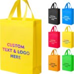 Custom Tote Bags 100pcs, Yellow Non-woven Tote with Logo, Reusable Bag with Durable Handle, Ideal for Grocery Shopping, Gifts Wrapping & Travel