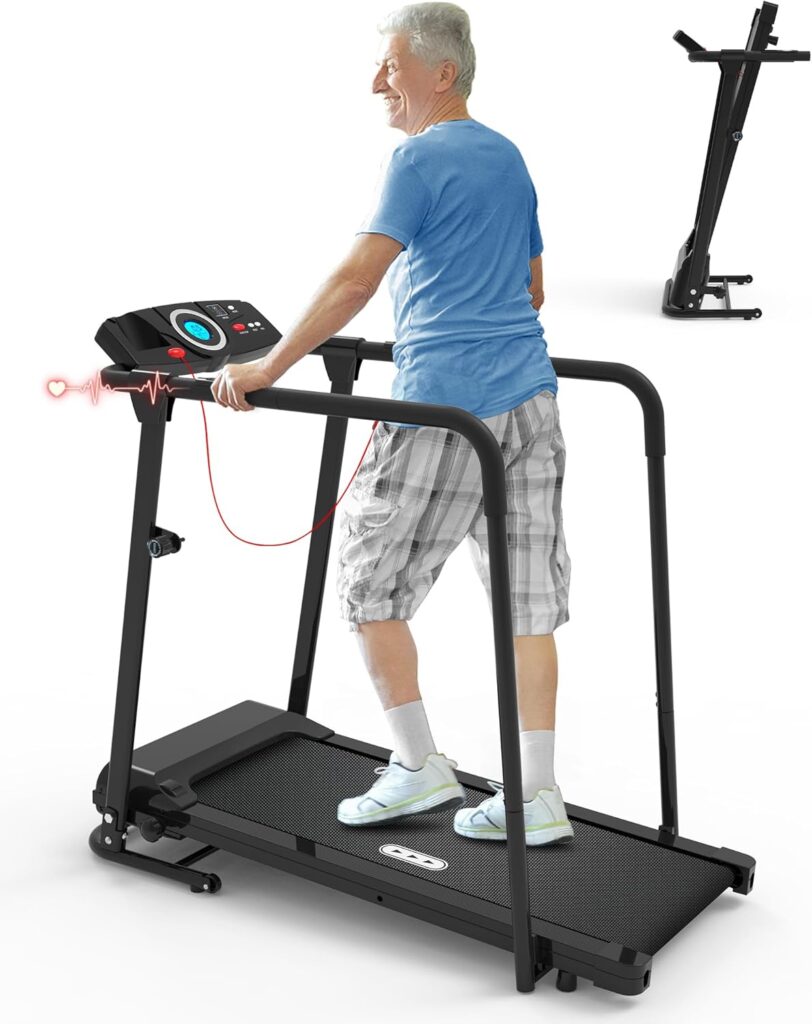 CIIHI Walking Treadmill for Senior – Foldable Senior Treadmill with 300 lbs Capacity and Long Handrails – Home Recovery Fitness Exercise Machine for Elder with Heart Rate Monitor