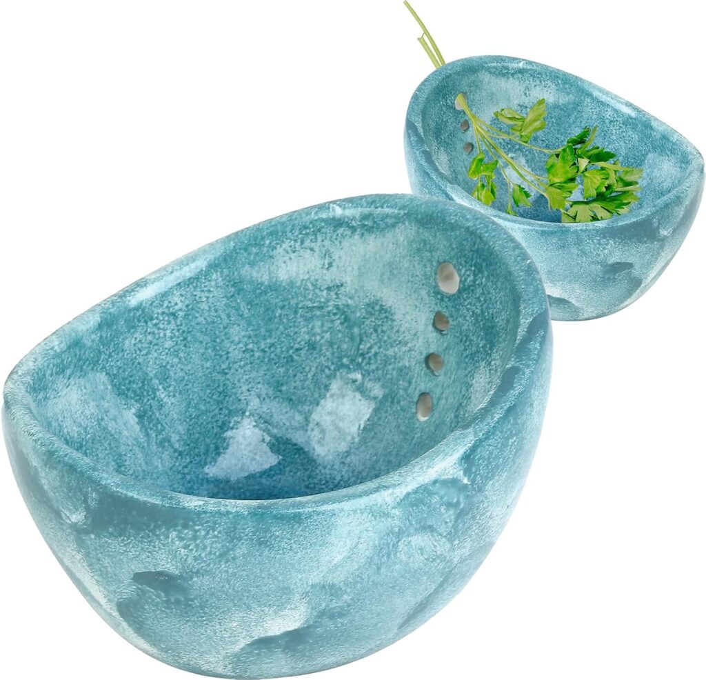 Hamblin Pottery Herb Stripper Bowl, Handmade Resin Herb Stripper Tool with Multiple Hole Sizes, Efficient Leaf Removal for Rosemary Cilantro Parsley(blue)