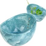 Hamblin Pottery Herb Stripper Bowl, Handmade Resin Herb Stripper Tool with Multiple Hole Sizes, Efficient Leaf Removal for Rosemary Cilantro Parsley（blue）