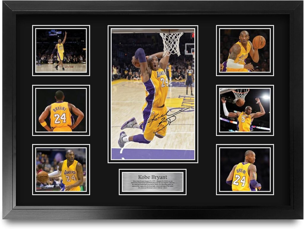 HWC Trading Kobe Bryant Gifts Printed Signed Autograph Presentation Display for Basketball Memorabilia Fans – A2 Framed